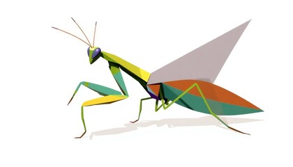 Cubist-style interpretation of a praying mantis composed of abstract geometric shapes and fragmented angles 2