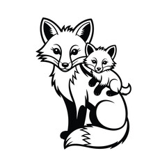 Fototapeta premium Fox with Her Baby, Isolated Symbol of Family and Love On White Background