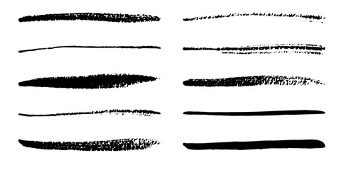 Straight line vector Asian ink brush strokes. Black hand drawn stripes, smears. Chinese, Japanese or  Korean calligraphy brushstrokes set. Rough grunge thick paint line texture. Vector sketch lines
