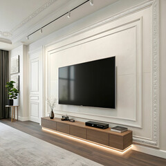 big tv on the white wall