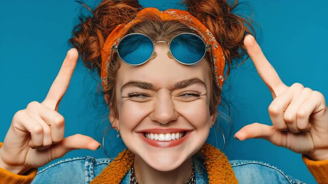 Adolescent hipster girl grabbing her head and pulling faces