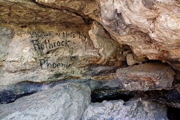 Graffiti  from the 1800's, Montezuma Well, Rimrock, Arizona.