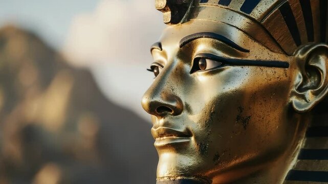 Golden mask of Tutankhamun with intricate details and ancient craftsmanship