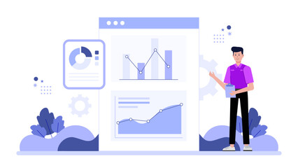 Finance team preparing forecast for investor report flat vector illustration