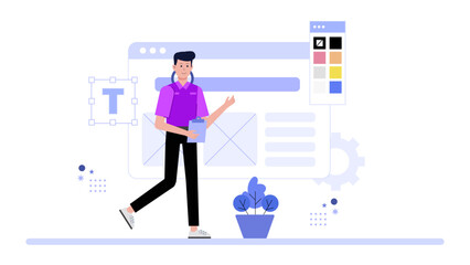 UI designer building responsive layout variations flat vector illustration