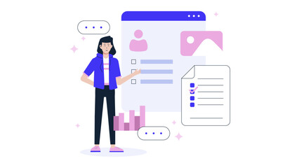 Freelancer updating hourly rate on portfolio site flat vector illustration