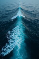 A captivating photo realistic aerial image depicts an ocean with whitecaps and an endless horizon, conveying the raw, untamed force and breathtaking simplicity of the open ocean.