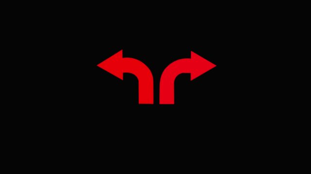 Abstract direction arrow sign icon animation. arrow red color  directional 2 side arrow animation. 4k video.