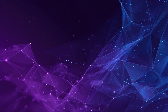 Abstract network of interconnected lines and points in purple and blue hues
