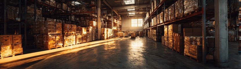 Warehouse interior with stacked goods