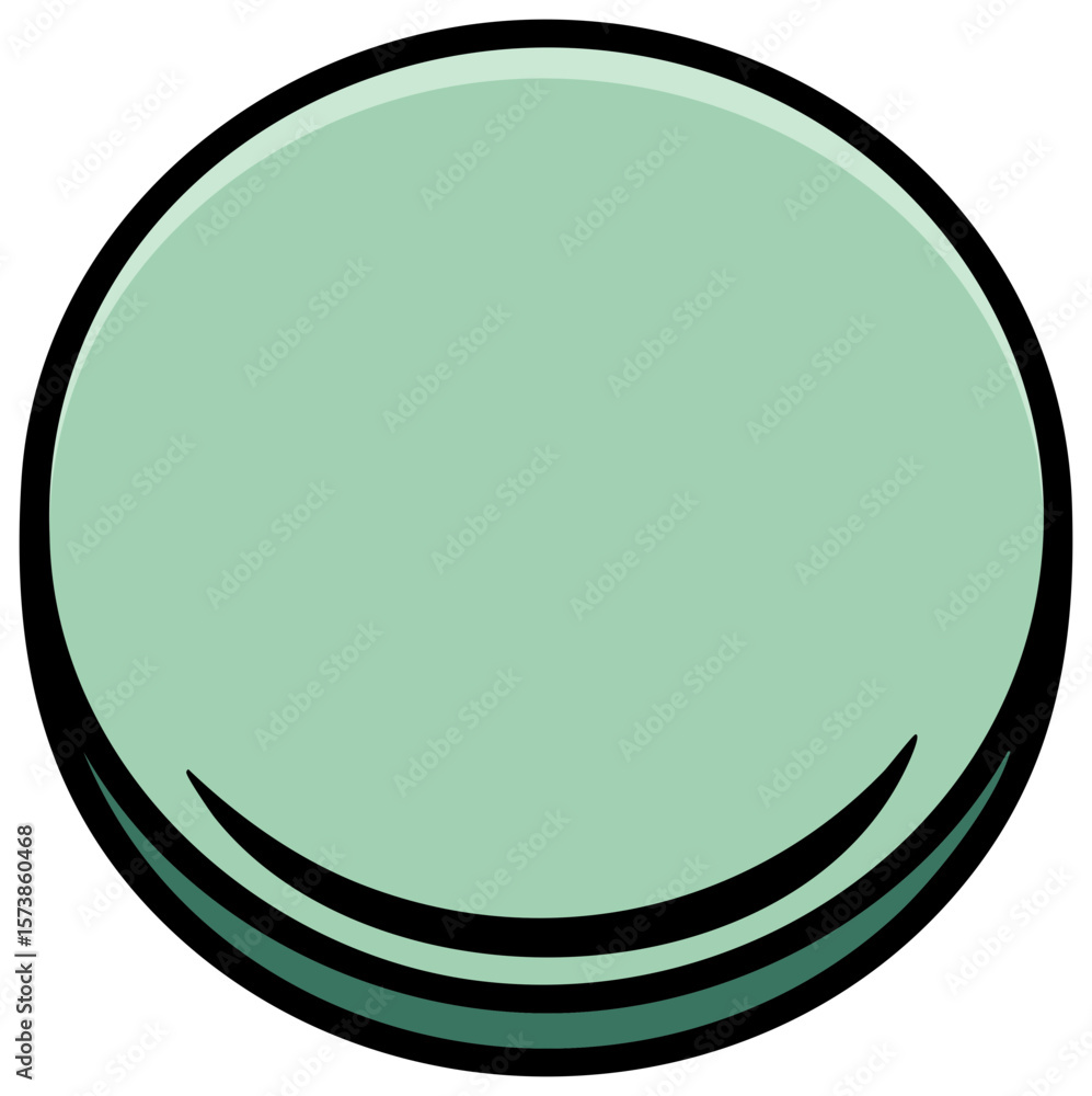 Poster green circle button with black outline and glossy effect for design element or user interface