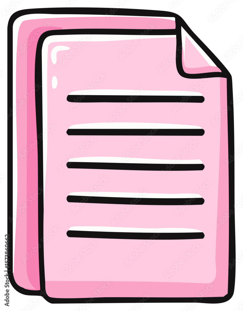 Poster pink paper stack doodle illustration showing sheets with black lines representing text or writing