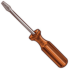 Isolated Slotted Screwdriver with a Vintage Wooden Handle Repair and Maintenance Tool