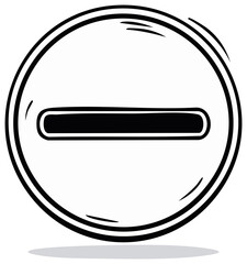 Black and White Minus Symbol in Circle Hand Drawn Style Graphic