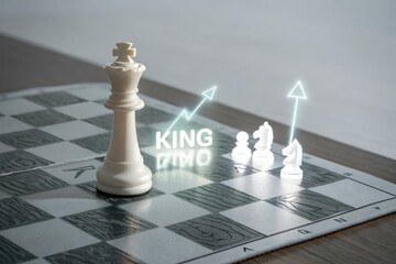 Strategic Chess King Piece with Trend Analysis on Game Board