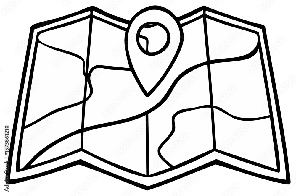 Poster navigation adventure paper road map with pointer icon destination journey itinerary black line art i