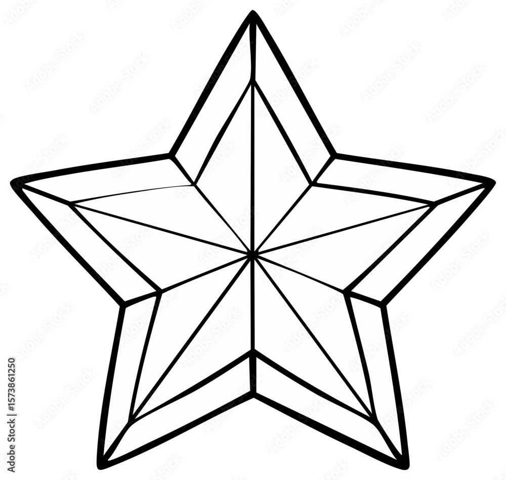 Poster geometric five point star shape with intersecting lines outlined in black