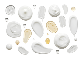 Assorted Cream and Gel Swatches on White Background