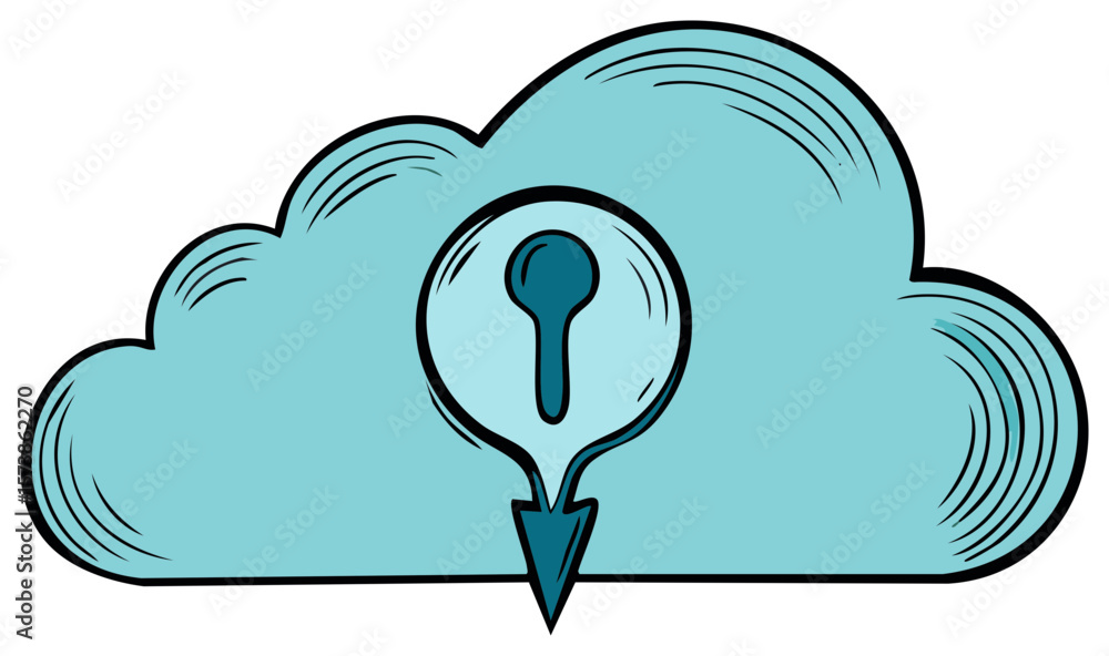 Aufkleber cloud computing and secure data transfer concept with keyhole symbol and arrow