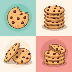 Illustration of chocolate chip cookies on a colorful background
