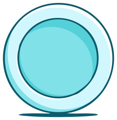 Illustration of a Cartoon Empty Plate with Light Blue Center and White Border Dinnerware kitchen item