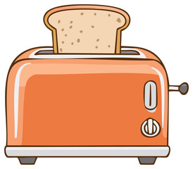 Illustration of a vibrant orange toaster toasting a single slice of whole wheat bread, ready for a delicious breakfast or snack