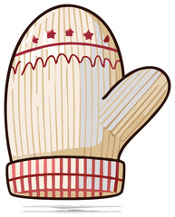 Winter Knitted Mitten Illustration with Stripes, Stars, Wavy Patterns and a Thick Border for Warmth and Style