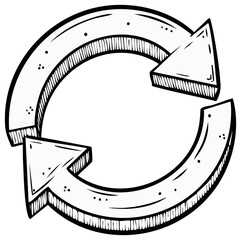 Hand Drawn Recycle Symbol of Rotating Arrows in a Circular Pattern Illustration