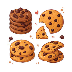 Delicious chocolate chip cookies isolated on white background for dessert