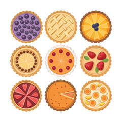 A variety of fruit pies isolated on white background for dessert