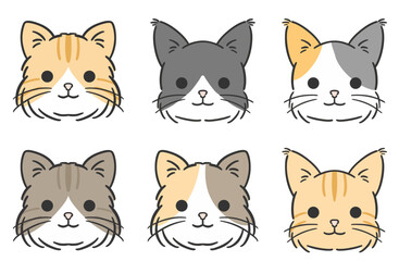 猫の顔バリエーションイラストセット