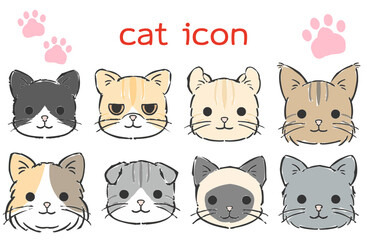 猫の顔バリエーションイラストセット　手描き風