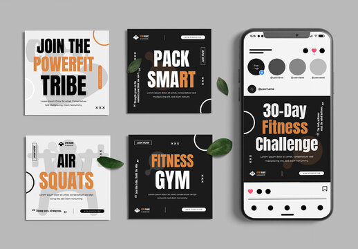 Day Fitness Challenge Carousel Editable Workout Social Media Post Template