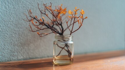 Minimalist Autumn Decor: Tiny Glass Vase with Branches