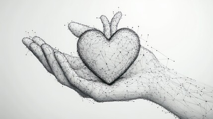 Fototapeta premium Hands gently hold polygonal heart; abstract background, care concept