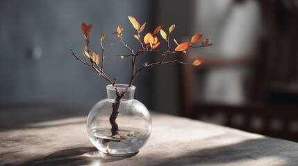 Minimalist Tiny Glass Vase with Autumn Branches