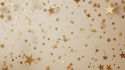 Whimsical Floating Golden Stars and Letters on Cream Background