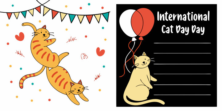 Celebrating International Cat Day in 8 August, with blank space on the right for your message or text in black white background