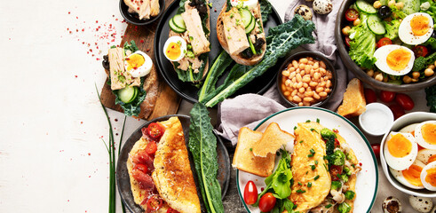 Breakfast food concept. Various ways of cooking chicken eggs.