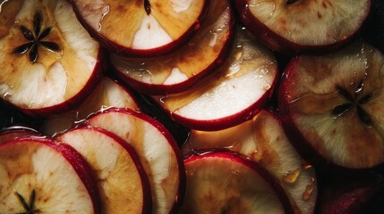 Delicious Top View of Apple Slices Drizzled with Honey for a Warm Mood