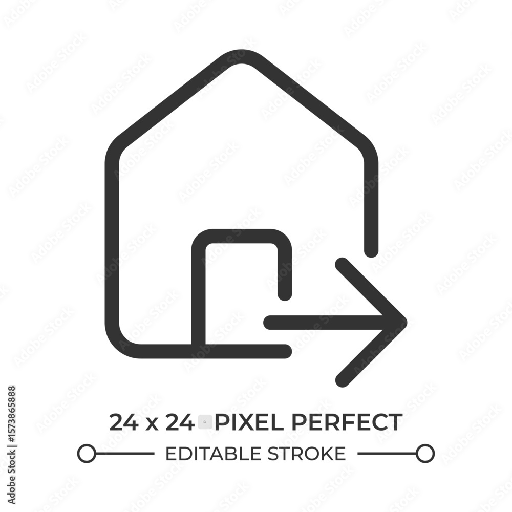 Poster relocation line ui icon. home ownership, property. house checkout, rent. moving out. real estate. is