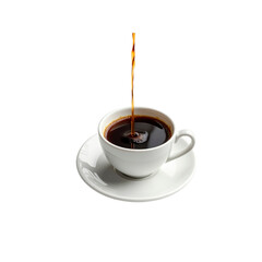 Pouring Hot Coffee into a White Cup on a Saucer