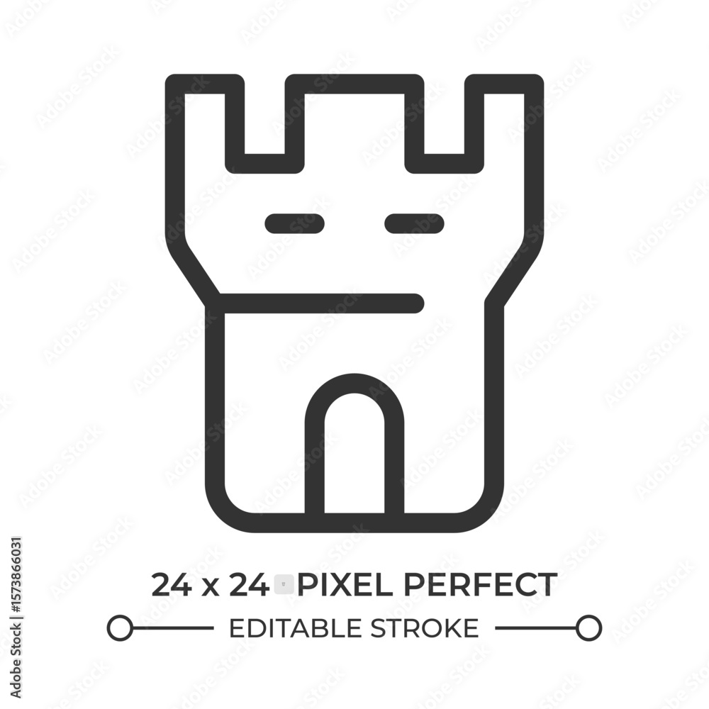 Poster castle tower line ui icon. fortress defense. medieval architecture, watchtower. ancient building, pr