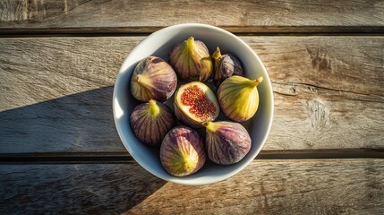 Fresh Figs in a Rustic Bowl on a Wooden Table