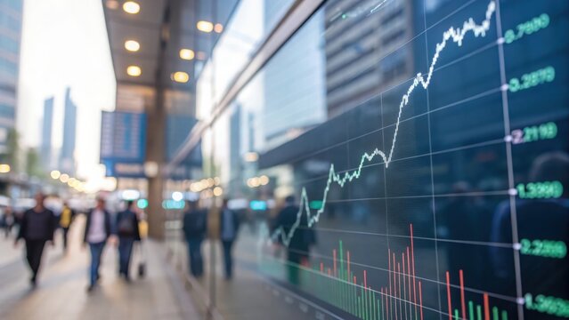 Defocused investment chart scene symbolizing increasing dividends and stock market trends
