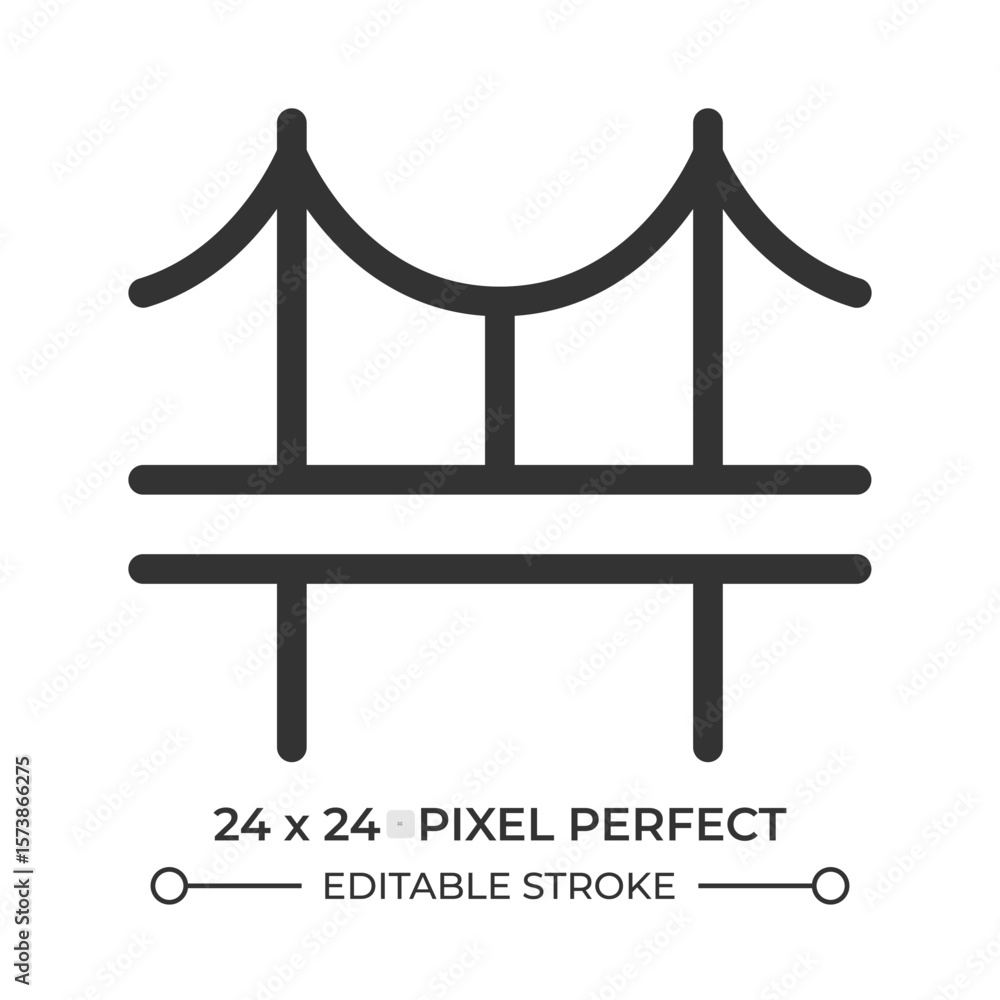 Poster suspension bridge line ui icon. transportation infrastructure, system. construction, engineering. is