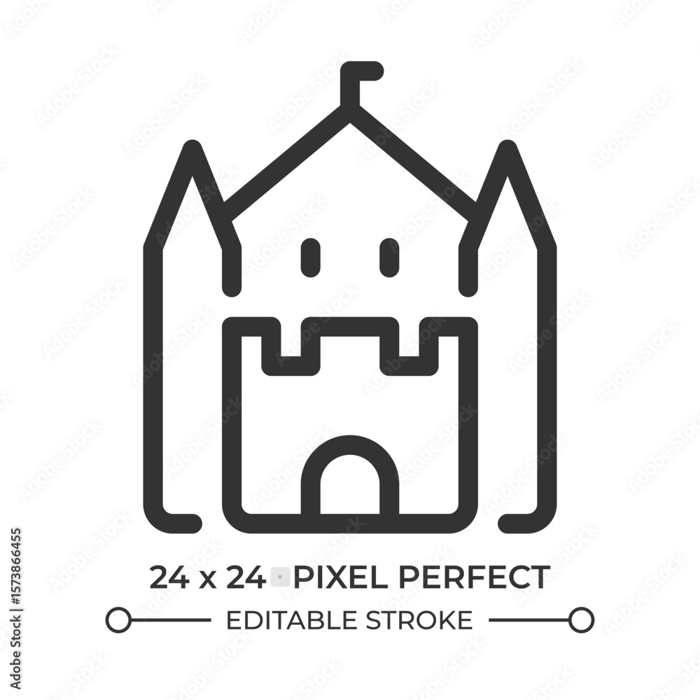 Poster castle line ui icon. medieval architecture, fortress defense. historic, ancient. landmark tourism. i