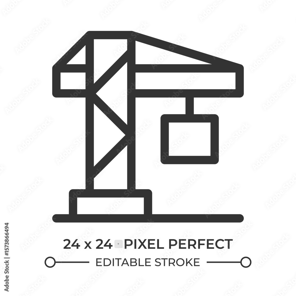 Poster tower crane line ui icon. construction equipment, engineering. industrial machinery. modern technolo