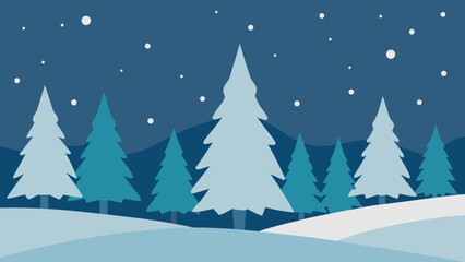 A beautiful winter landscape featuring snow-covered fir trees against a cold, blue sky, perfect for a holiday card illustration or a festive scene