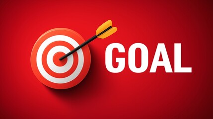 Aim for the Goal: A perfectly centered arrow strikes the bullseye, symbolizing goal achievement with a vibrant display of precision and focus on a red backdrop.Generative ai illustration